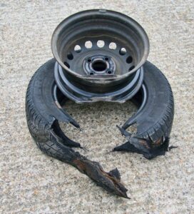 Photo showing a blown rv tire in rv mistakes to avoid