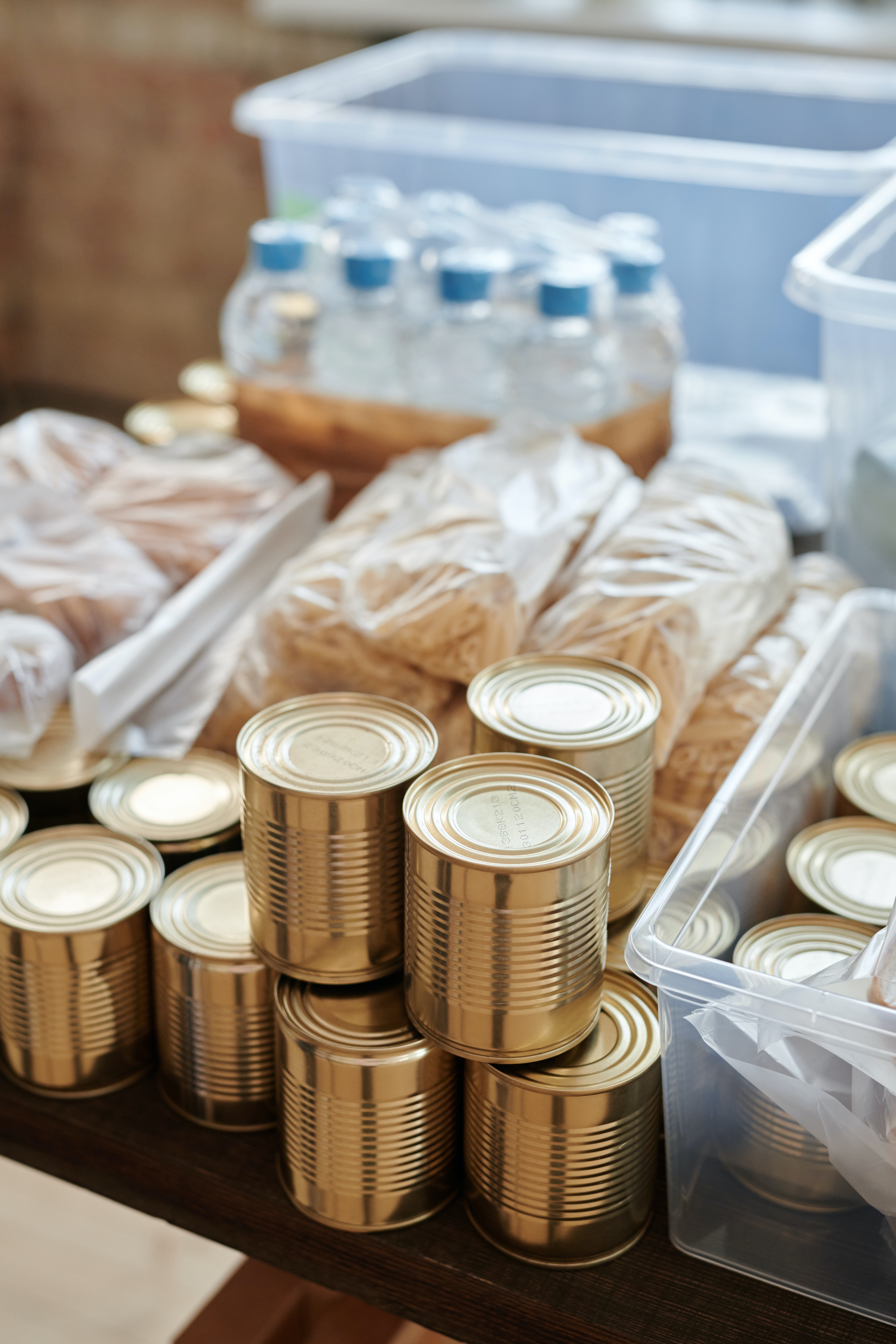 rv packing tips shows non perishable canned food and bottled water 