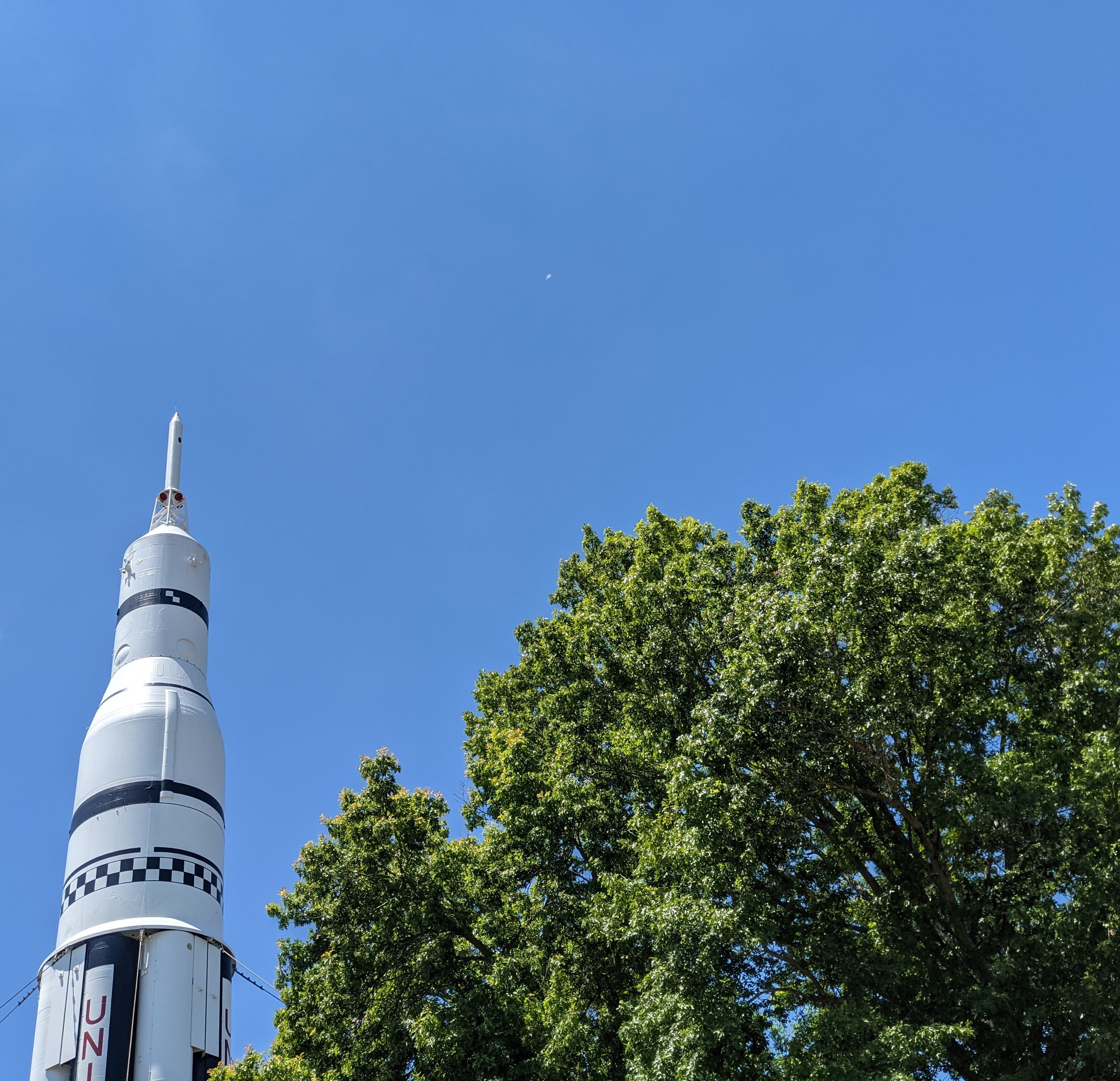 Rocket next to a tree in Huntsville, Alabama