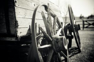 Picture of a wagon wheel related to songs for road trips